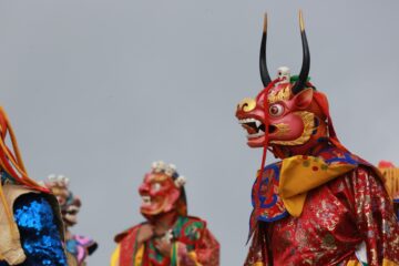 Masked dance at Dochula in Thimphu, Bhutan