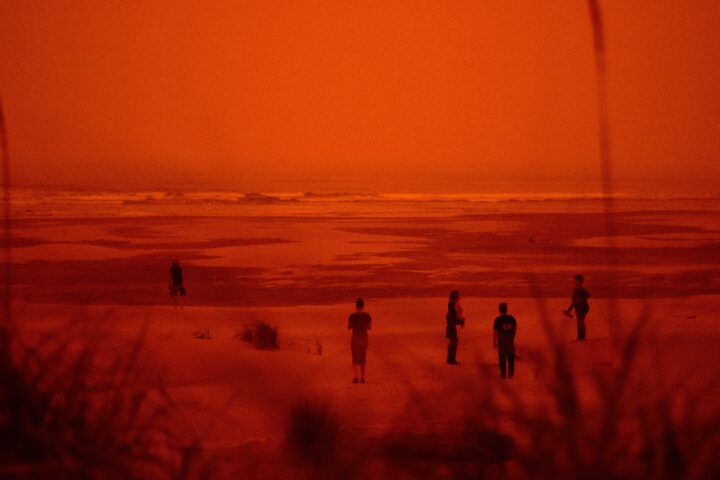Orange smog on beach